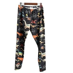 Colorful Dinosaur Print Leggings - Multiple Species Black Sz M